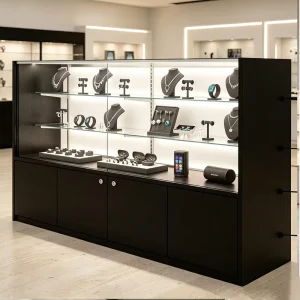 LED Wooden Showcase Display Cabinet with Storage Eco Friendly and Heavy Duty Design