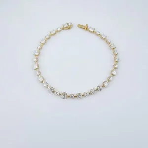 Lab Grown Diamond Tennis Bracelet 18K Gold Pave Diamond Bracelet for Women Alternating Square Round