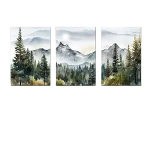 Landscape Design Foggy Mountain Forest Print Poster Hangable Artwork for Living Room Office Wall Decorative Art