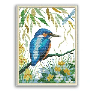 Landscape Embroidery Kit, Cotton Thread Bird Cross Stitch Wall Art