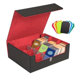 Large 3-Row PU Storage Box with Case Handle & 10 Pcs Dividers Holds 1800+ Trading & Sports Cards Durable Organizer
