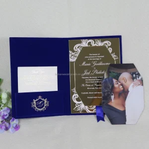 Laser Cut Mirror Acrylic Cards Navy Velvet Wedding Hardcover Invitations Fairy Animal Love Themes White Foil