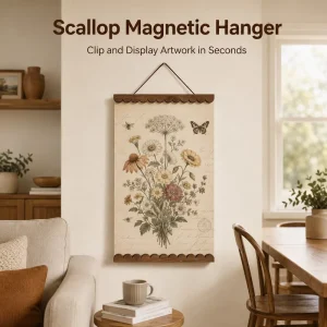 Laser Cut Scallop Walnut Wooden Poster Frame Magnetic Poster Hanger Custom Size OEM ODM Wall Art Display Manufacturer Factory