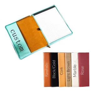 Laser Faux Leather Zipper Business Portfolio 9 1/2″x12″ Eco-friendly Custom Colors Logo Blank Laserable Insert Notepad Factory
