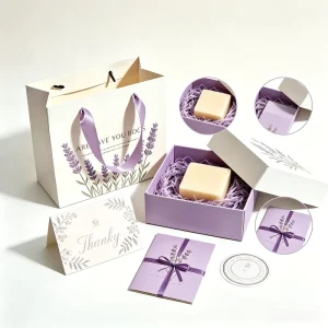 Lavender Design Gift Box Set With Tote Bag Thank You Card Soap Candle Packaging