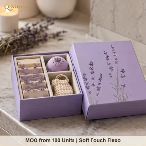 Lavender Purple Soft Touch Flexo Printed Lid and Base Rigid Box Bath Soap Gift Packaging Box