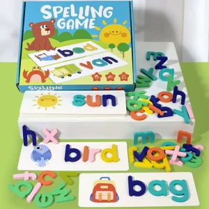 Letop Wooden Alphabet Spelling Game Montessori Word Matching Cards Educational Toy Developing Intelligence for Kids Preschool