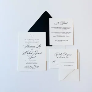 Letterpress Logo Cotton Paper Wedding Invitation Set Includes Invite RSVP Details Card Envelope Classic Invites Card Form Europe