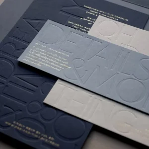 Letterpress Wedding Invitation Card Gold Embossed Details Eco-friendly