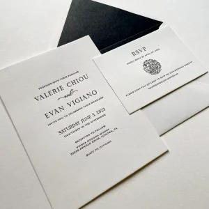 Letterpress Wedding Invitation Card Minimalist Design Black Liner Envelope Rsvp Cards Modern Elegant Reception Invites Suite