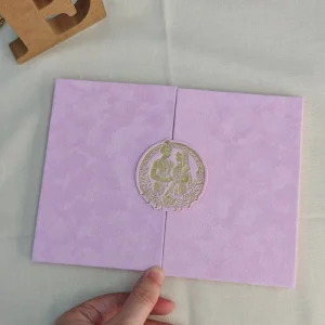 Light Pink Velvet Tri-Fold Wedding Invitation Gold Mirror Acrylic Card Hindu RSVP Card Pocket Traditional Wedding Invite Set