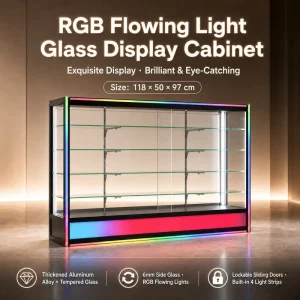 Lighted Glass Display Cabinet Heavy Duty Lockable Aluminum Alloy Frame with Sliding Door
