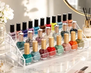 Lightweight Clear Acrylic Nail Polish Holder Organizer, 3-Tier Standing Display Case for Essential Oils and Makeup