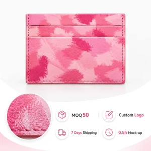 Lightweight Pink Brush Strokes Card Wallet for Promotional Gift Programs With Printed Leather Surface and Compact Pocket Layout