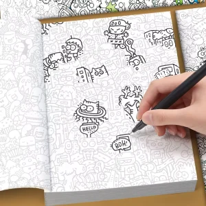 Little Doodles Sketch Trace Coloring Book Cute Doodle Line Art Colouring Book Stress Relief Adult Drawing Workbook