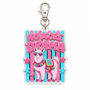 Llama Keychain No More Drama Acrylic Charm Animal Humor Gift Bulk