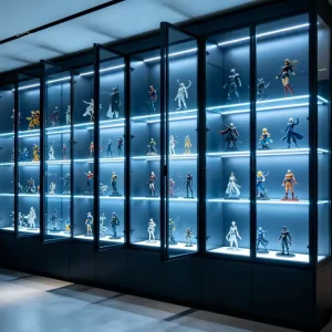 Lockable Glass Door LED Light Eco Friendly Heavy Duty Custom Retail Action Figure Display Cabinet Wall Standing Showcase