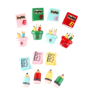 Lovely Artificial Stationery Theme School Book Pencil Paper Design Flat Back Resin Cabochon DIY Scrapbook Decoration