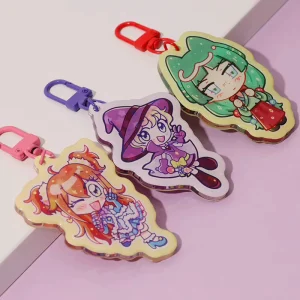 Low MOQ Custom Printed Double Layer Acrylic Keychain Lovely Cartoon Character Charm for Youth Hobby Keepsake Present