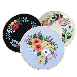 Lu Embroidery Handmade DIY Round Cotton & Linen Tapestry Kit Factory-Sourced Vintage Floral Cross-Stitch Hanging Art