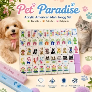 Luxury 1.42″ Pink Purple Acrylic American Mahjong Tiles Cute Cats Dogs Pet Theme Double-Layer Engraved UV Printed
