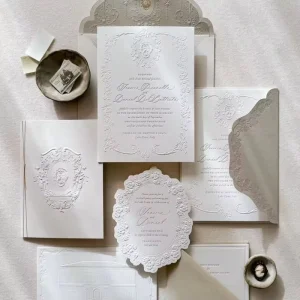Luxury 3D Embossed 600gsm Cotton Offset Digital Printing Wedding Invitation Greeting Cards Baroque Sculptured Relief for Planner