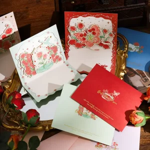 Luxury 3D Pop Out Rose Butterfly Greeting Cards with Gold Foil Envelope Custom Design Festival Blessing Thank You Card