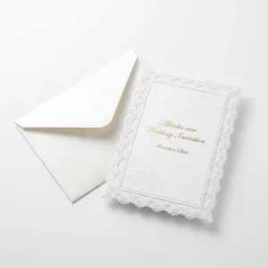Luxury All White Wedding Invitation Suite Elegant Lace Trim Custom 3D Gold Foil Embossed Printed Wedding Cards High-End