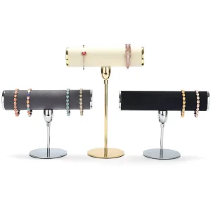Luxury Bangle Bracket Jewelry Display Stand T Bar Colorful Microfiber Velvet Wooden Metal Bottom Design Customizable Factory