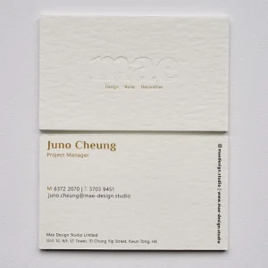 Luxury Bespoke Cotton Business Card With Blind Debossed Logo Thick Professional Card for Project Manager and Design Studio