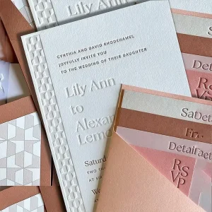 Luxury Blind Deboss Embossed Wedding Invitation Card Custom Printed Neutral Blush Brown Wedding Stationery For Wedding Event
