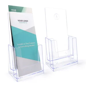 Luxury Brochure Holder 4 Inch Wide Clear Brochure Display Stand for Desk Plastic Flyer Holder for Pamphlet Menu Booklet