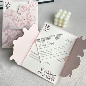 Luxury Burgundy Velvet Embossed Wedding Invitations 5×7 Paper Invitation Kits with Wraps Pocket for Bridal Events