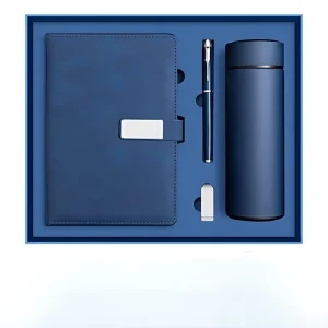 Luxury Business Customizable PU Leather A5 Notebook Gift Set With Pen 304 Stainless Steel Thermal Mug and USB
