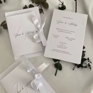 Luxury Classic Embossed Wedding Invitation Card with Custom Logo Letterpress Design on Fancy Paper for Elegant Weddings