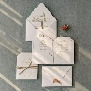 Luxury Color Printing Embossing Wedding Invitation Card with Gold Foil Hot Stamping Blank Diy Craft Paper for Wedding Party