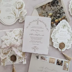 Luxury Cotton Paper Letterpress Invitation Personalized Elegant Wedding Invitations Set Color-debossed Custom Design Envelope