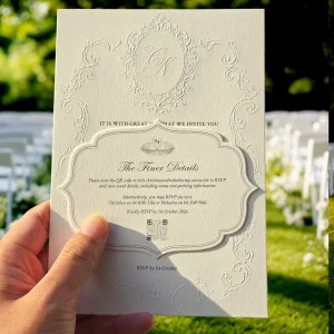 Luxury Custom Embossed Floral White Cotton Wedding Invitation Insert Die Cut Elegant Save the Date RSVP Card for Bridal Ceremony