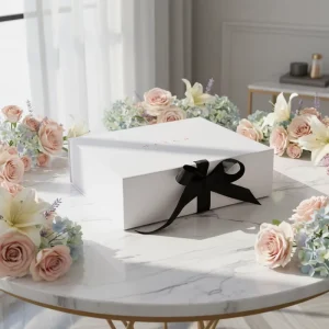 Luxury Custom Logo Magnetic Closure Gift Box Matt Lamination UV Art Paper+Grey Board Rectangle Shape White Bowknot