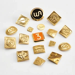 Luxury Custom Metal Brand Identity Tags High-end Designer Garment Engraved Small Zinc Alloy Logo Plates Suits Dresses No Fold04