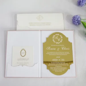 Luxury DIY Gold Mirror Acrylic Cards Custom Colors Texture Velvet Hardcover Books Wedding Invitation With Gold Foil
