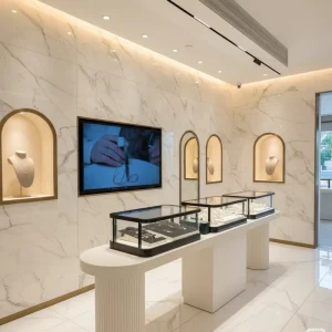 Luxury Design Round Stainless Steel Jewelry Display Case Showcase Display Cabinet Wooden Jewelry Showcase Display Stands