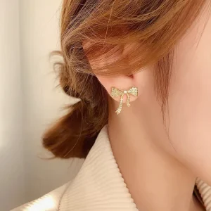 Luxury Designer Full Paved Cubic Zirconia Bowknot Stud Earrings Full Diamond Women High Grade Ear Jewelry