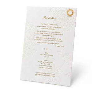 Luxury Embossed Floral Invitation Card with Gold Foil Printing and Premium Textured Paper for Business Events & Weddings
