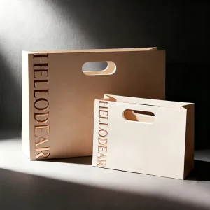 Luxury Embossed Logo Fashion Die-Cut Handles Shopping Paper Bags Eco-friendly Handle Make Up Cosmetics Paper Bag