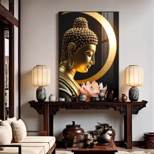 Luxury Gold Buddha Statue Religious Buddhist Art Painting Printed Poster Wall Art Crystal Porcelain Painting Home Decoration