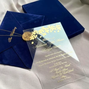 Luxury Gold Foil Acrylic Invitation Wedding Invitations Set Velvet Envelope Custom Print for Marriage Celebration Elegant Invite