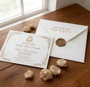 Luxury Gold Foil Embossed Eco-Friendly Biodegradable Wedding Invitation Card for Custom Ivory Textured Paper Stationery Matching