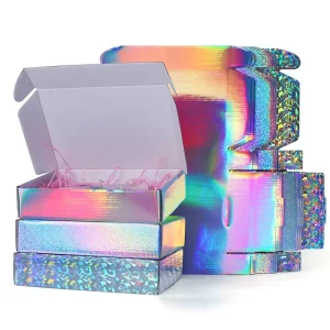 Luxury Holographic Mailer Box Custom Logo Corrugated Board Gift Boxes Cosmetic Set Skincare Packaging