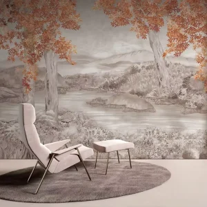 Luxury Home Decor Customizable Vintage Autumn Forest Wall Mural Warm Brown Maple Tree Landscape Wall Decor High Color Rendering
